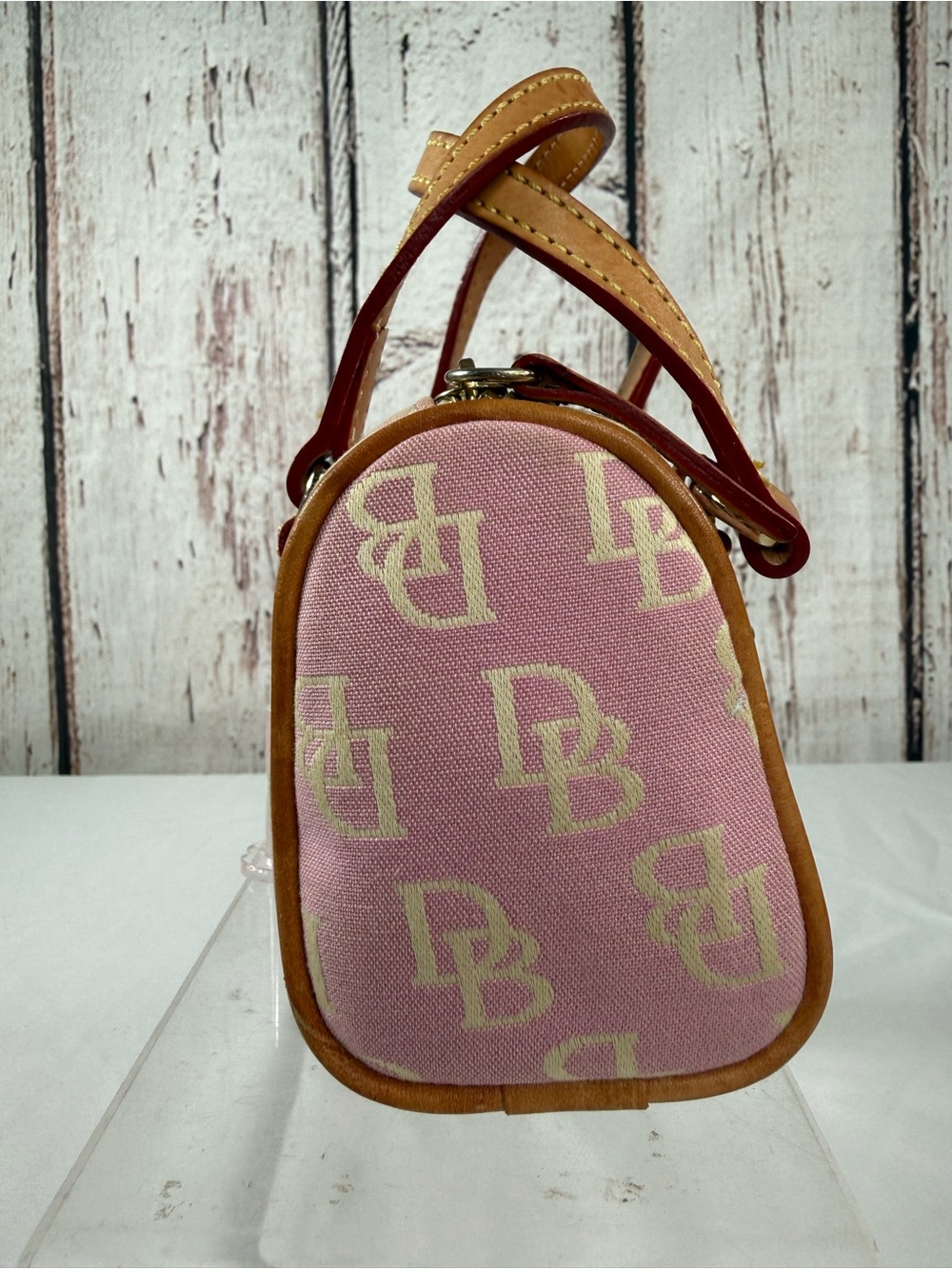 Vintage Dooney & Bourke Y2K Pink Mini Monogram Canvas Barrel Bag Purse - Picture 3 of 16